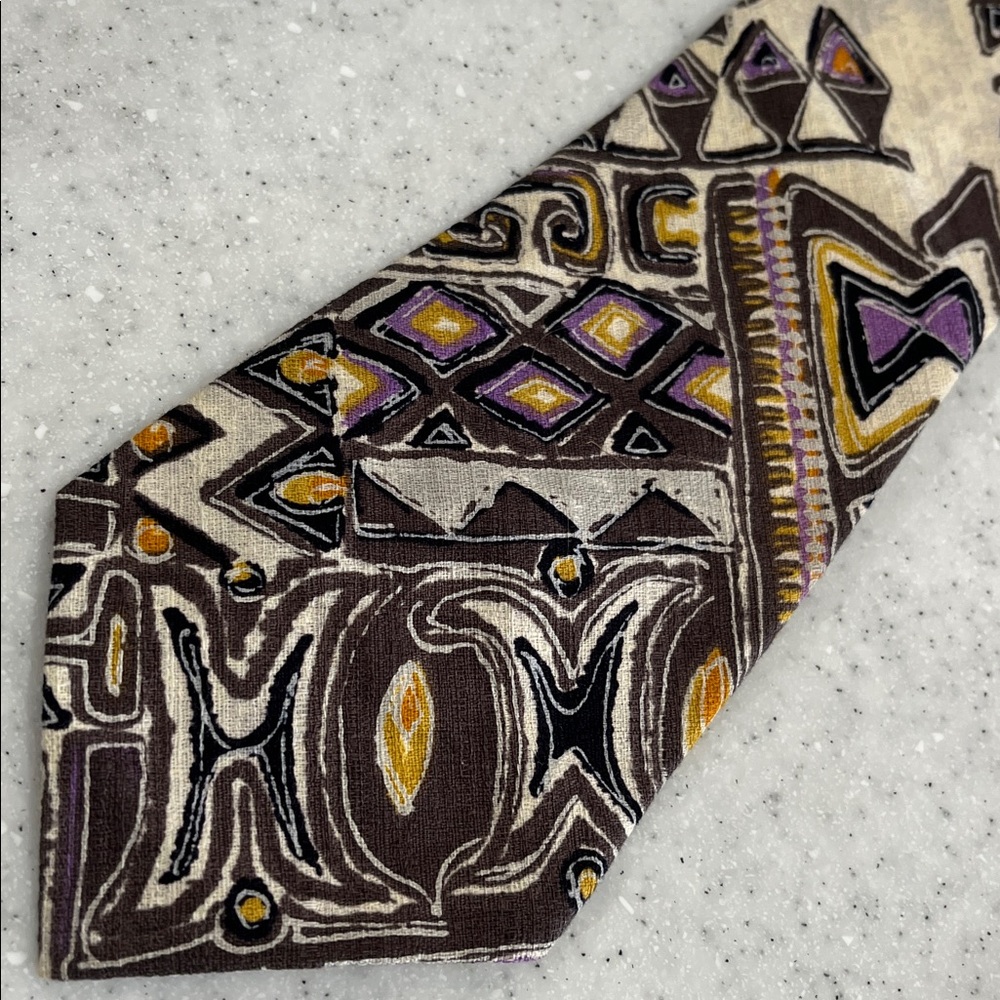 Vtg Kanaka Hawaiian Tie Geometric Print Hawaii Necktie 3.75”x 53” MCM Cotton